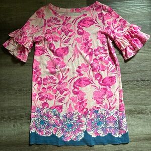 Lily Pulitzer Floral Pink and Blue Ruffle Sleeve Dress
